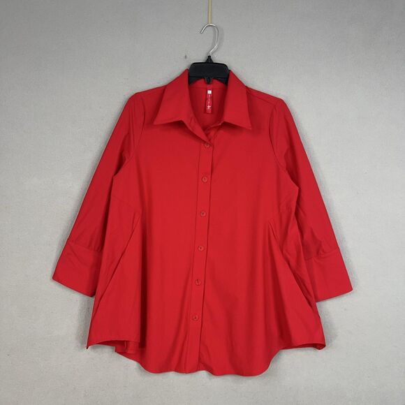 IC Collection Shirt Womens Small Red Tunic Connie K Artsy Eclectic Made in USA - Picture 1 of 16